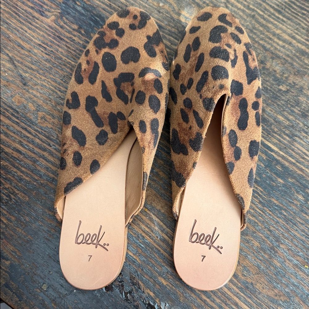 BEEK leopard Mule Suede Saddle leather sz 7 new no box